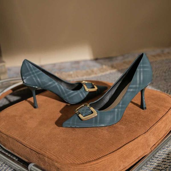 

dress shoes high heels pointed spring 2022 temperament french shallow mouth square buckle black thin heel shoes