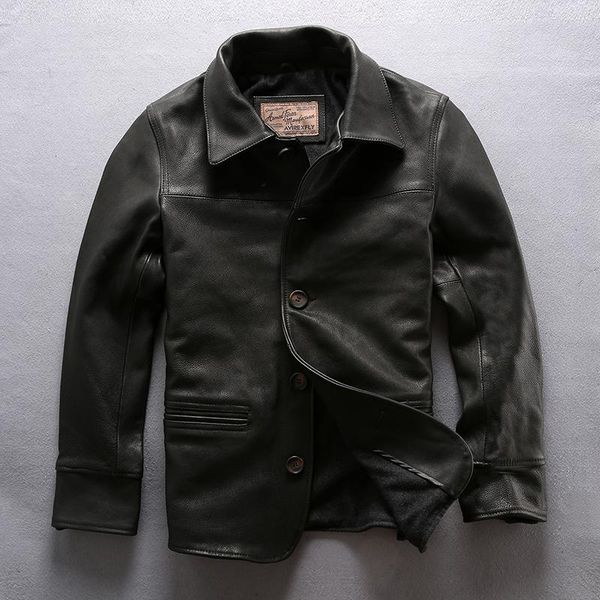 

men's leather & faux genuine jacket brand thick soft cowhide motorcycle black designer vintage coat 2021