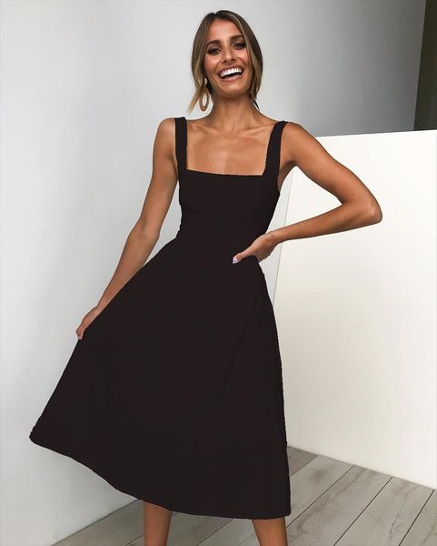 

summer black sleeveless a line womens dress sundresses spring midi robe femme, Black;gray