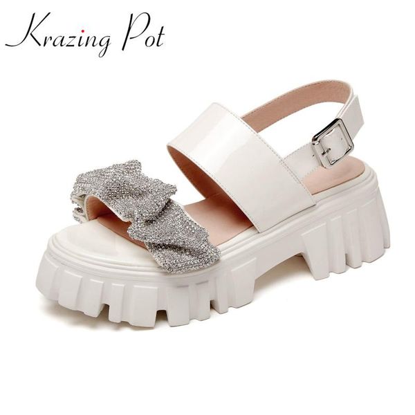 

dress shoes krazing pot genuine leather platform thick bottom high heels bling crystal beading fairy princess design gorgeous sandals l20, Black