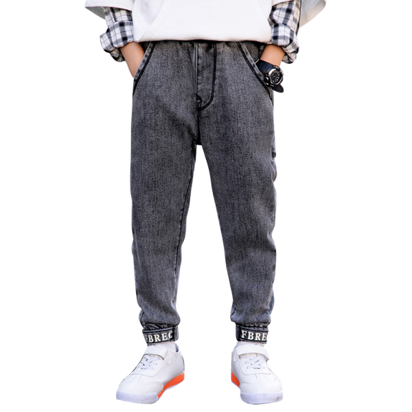 

jeans boys letter for cuffs kids casual style children's clothes 6 8 10 12 14, Blue