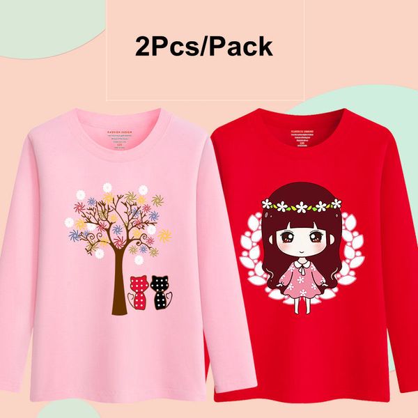 

2pcs/pack kids girls clothes cotton long sleeve t shirt for children toddler baby cartoon sweatshirts soft tee shirts 6 10 15yrs 210302, Blue