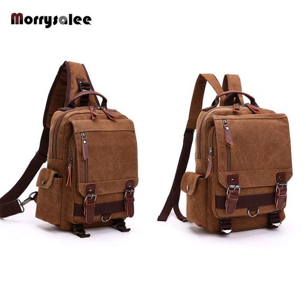 

backpack canvas bag men shoulder solid color retro men's diagonal package