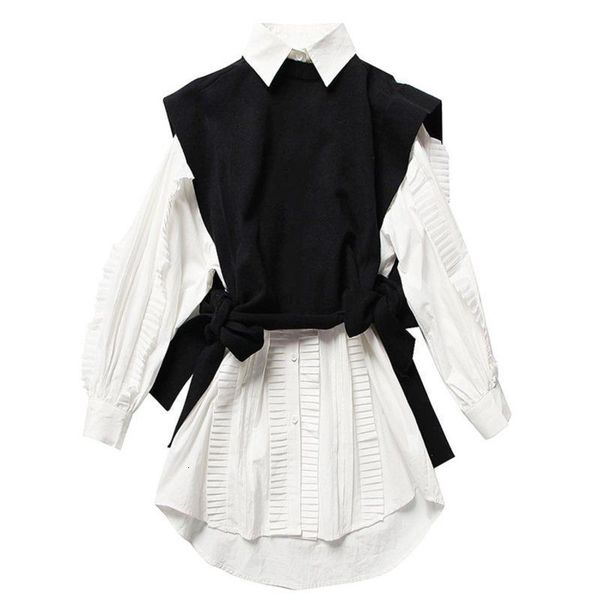 

2021 new spring fashion women clothes round neck sleeves knits vest turn-down collar ruffles single breasted dress we12800m, Gray