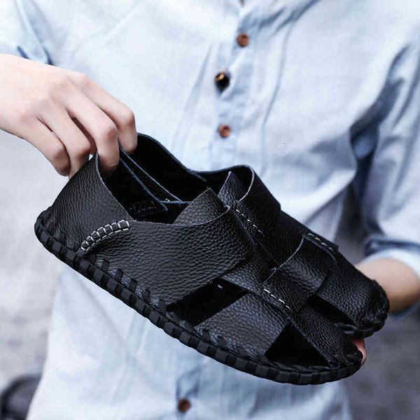 

slippers sandálias masculinas de verão, sandálias clássicas couro romano, praia borracha, masculina preta 4nrw, Black