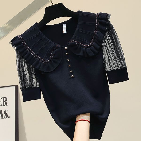 

women's knitted short sleeve woman's summer black white shirt akbg