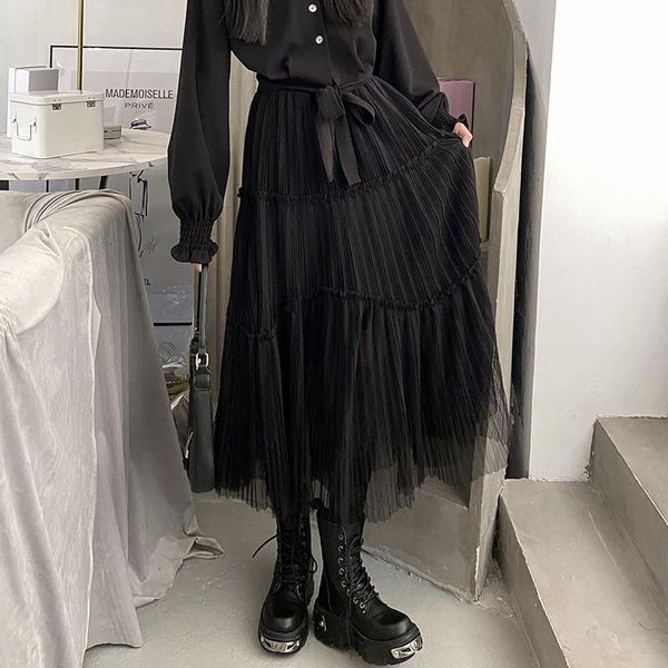 

skirts punk harajuku womens girls black irregular mesh female high waist long