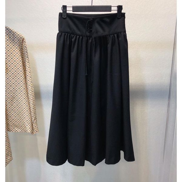 

skirts 1.16 spring temperament vintage waist lace-up design wool cotton midi skirt women, Black