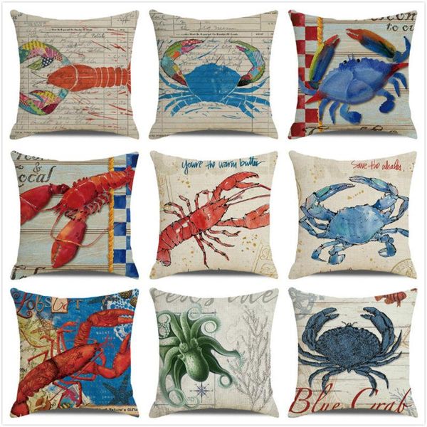 

cushion/decorative pillow 45cm*45cm colored lobsters and crabs summer design linen/cotton throw covers cushion cover home decor pillowcase