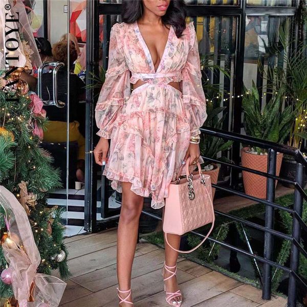 

2021 deep-neck floral printed women pink double-layer mesh backless loose new female long sleeve boho es 4h97, Black;gray