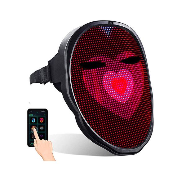 

led glowing mask full colors with app control diy patterns transforming anime light for party, dj, masquerade, halloween