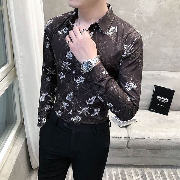 

Autumn New 2021 Shirt Fashions Digital Fingerprint Shirts for Men's Clothes All Set Fine Adjustment Formal Business Wear Blouses 01DH, Black;brown
