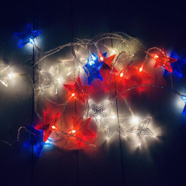 

strings led string lights blue red white star pendant lamps usa independence day curtain party garden eaves decoration