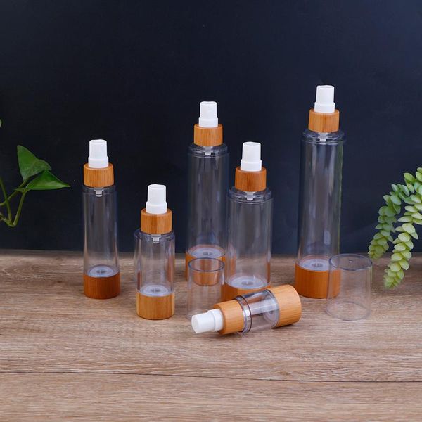 

20/30/50/80/100/120ml empty bamboo glass emulsion spray bottle skincare cream cosmetic packaging container wholesale