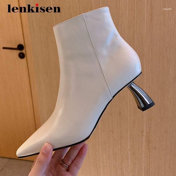 

boots lenkisen large size gorgeous natural leather small square toe high strange heel zipper beauty girls daily wear ankle l1011, Black