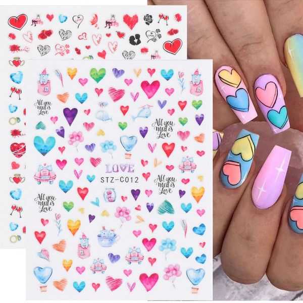 

stickers & decals cute cartoon nail sliders pink heart cake valentine gift 3d art design transfer foil manicure trstzc012-020, Black