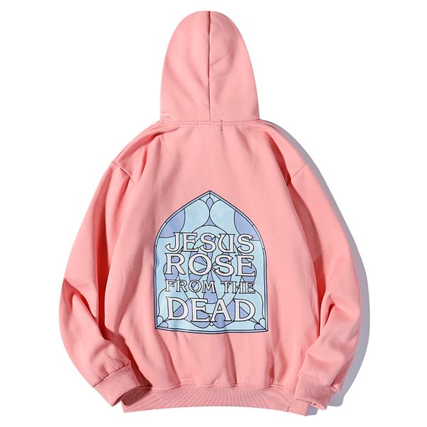 

hip hop hoodie, men's street clothes, printed with the words "death of jesus rose", harajuku wool style, oversized,, Black