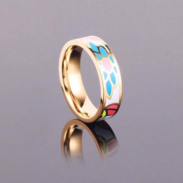 

cluster rings r&xstainless steel fine women 6mm party lovers' ring jewelry bijoux femme ceramic enamel asual/sporty, Golden;silver