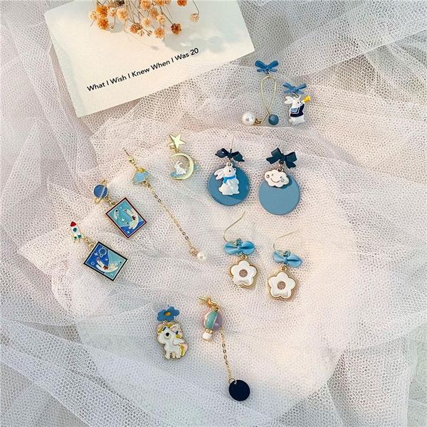 

dangle & chandelier 2021 korean simple blue geometric pendant earrings cartoon universe multi-style trendy acrylic, Silver