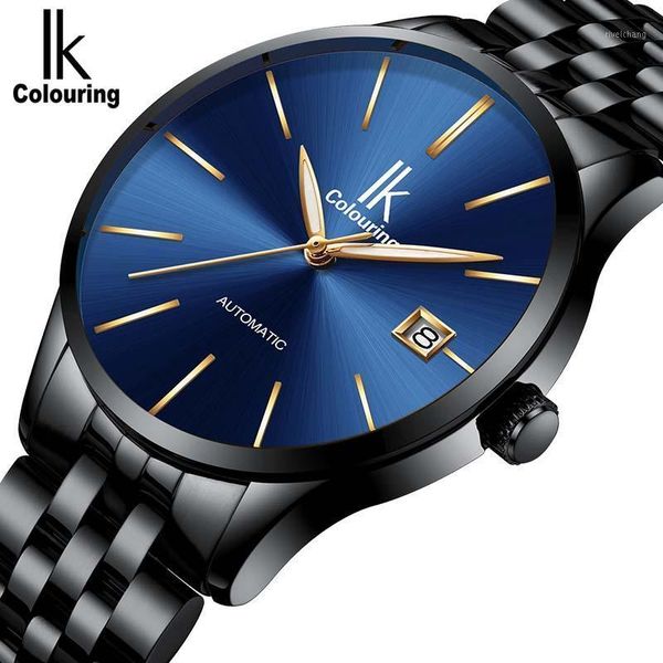 

black men's automatic mechanical wristwatch ik colouring stainless steel watch men relogio masculino mens watches male wristwatches, Slivery;brown