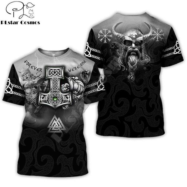 Бренд Одежда Viking Tattoo Paper Print 3D футболка Мужская футболка TSHIRT Летняя смешная футболка с коротким рукавом O-шеи топы 210629