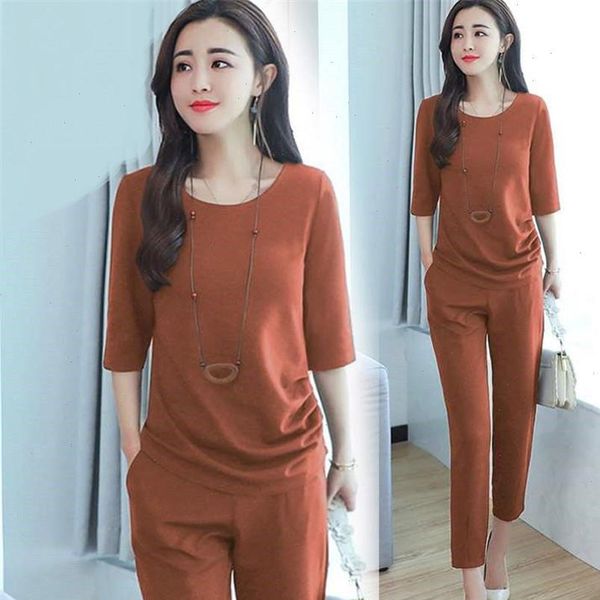 

2021 new ladies womens suit summer and pants tracksuit casual loose solid sets 4xl, Gray