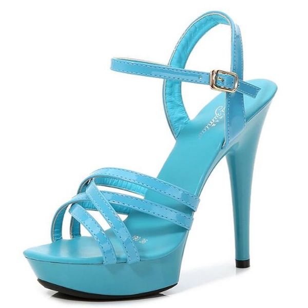 

sandals sandalias women's ladies pumps patent leather buckle 13cm thin high heel open toed waterproof platform party women shoes, Black