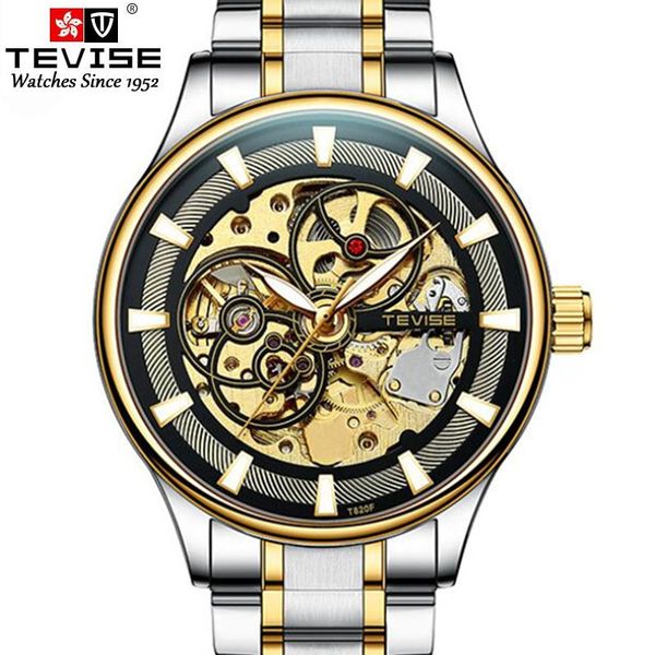 

2021 new tevises men automatic mechanical luxury brands fashion movement military watches skeleton relogio masculino, Slivery;brown