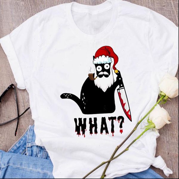 

women graphic cat christmas print 90s cartoon autumn fall halloween clothes lady tees female t shirt womens t shirt, White
