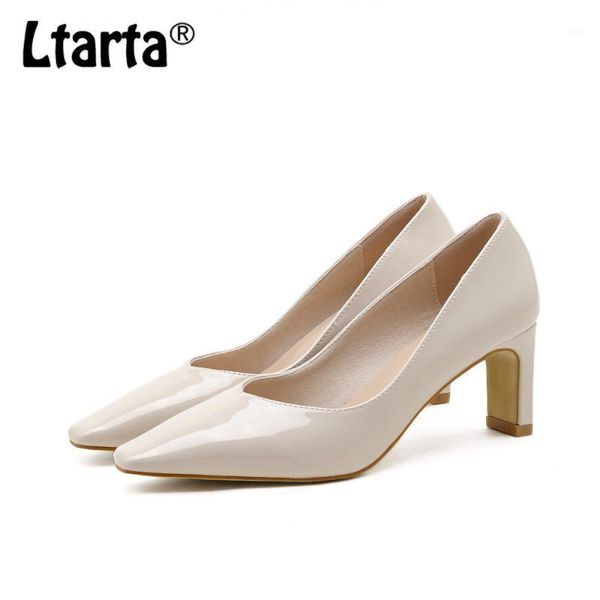 

boots ltarta female fashion heels shoes pumps 2021 spring and summer beige black color single-layer chunky -qf1