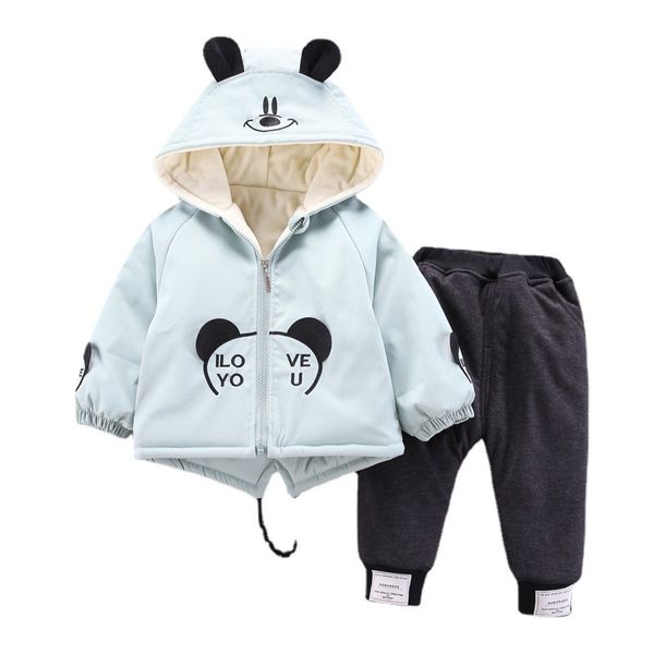 

autumn and winter 2021 children's set baby clothing plush thickened coat two-piece girls bear hooded boys cute clothes, White