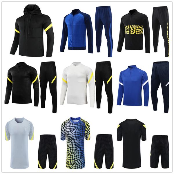 

mens football hooded jacket 2122 lukaku soccer tracksuit training jogging 2022 short sleeve shirt shorts, Black