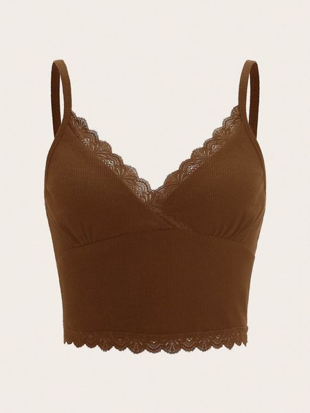 

contrast lace crop cami v8dy#, White
