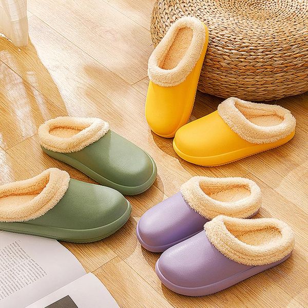 

slippers winter cotton female cute home indoor waterproof warm shoes men plus velvet couple plush, Black
