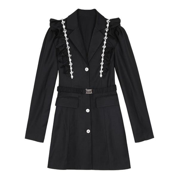 

women's suits & blazers heavy industry rhinestone black swan suit dress 2021 autumn french ruffle waist closing long sleeve v-neck smal, White;black