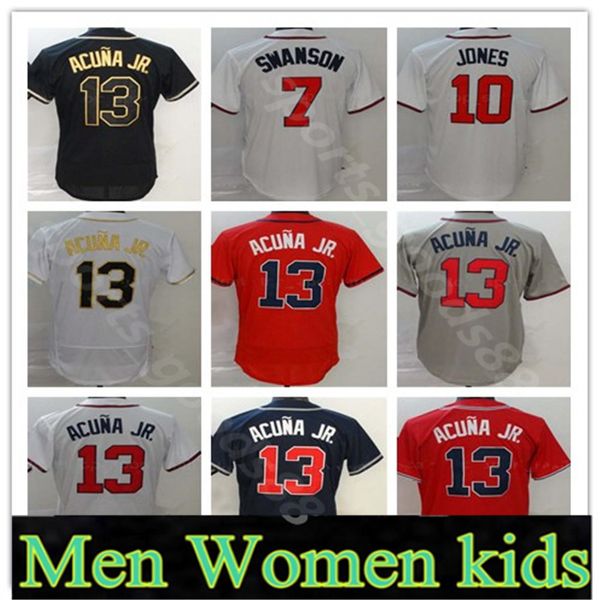 

men women kids 2020 2021 brave jersey 13 ronald acuna jr jersey 5 freddie an 7 dansby swanson 24 deion sanders baseball jersey, Blue;black