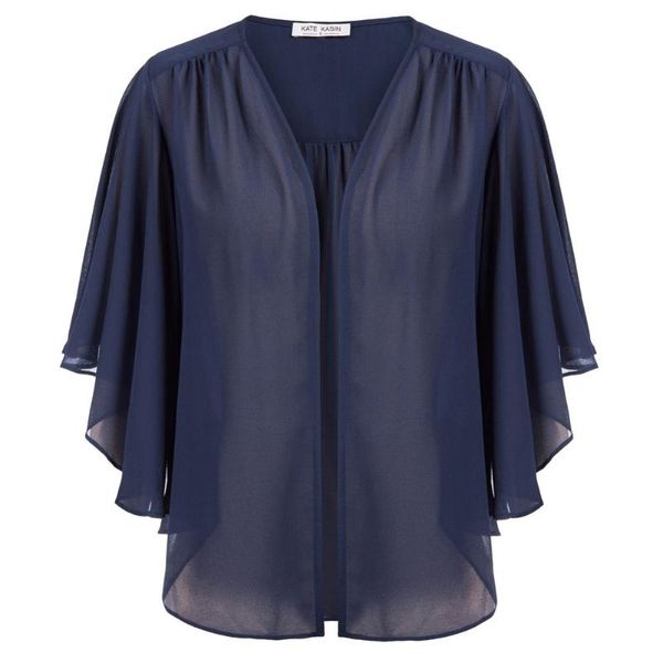 

womens jackets kate kasin women chiffon cover-up 1/2 flounce sleeves open front high-low shrug solid color casual clothing female ladies, Black;brown