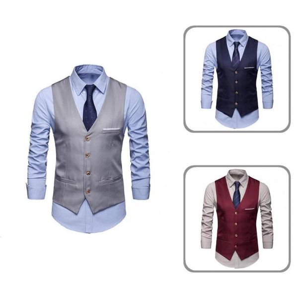

men's suits & blazers lightweight solid color men business waistcoat classic casual v-neck for prom, White;black