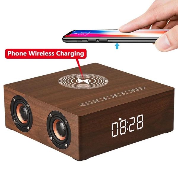 

portable speakers trend wireless charging wooden bluetooth speaker subwoofer stereo alarm clock audio support tf card/usb/aux for music