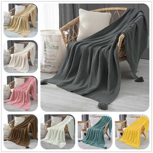 

plain air conditioning travel blanket knitted blanket for bed sofa cover home textile throw anti-pilling portable