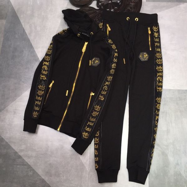 

Fall and winter Philippe brand new men's hooded sports leisure suit zipper hot drill letter tide brand PP suit men, Gray