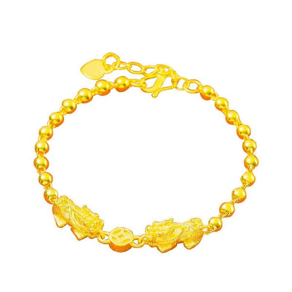 

charm bracelets original 24k gold color double pixiu buddha bead for women charming wedding party bangle bride luxury jewelry, Golden;silver