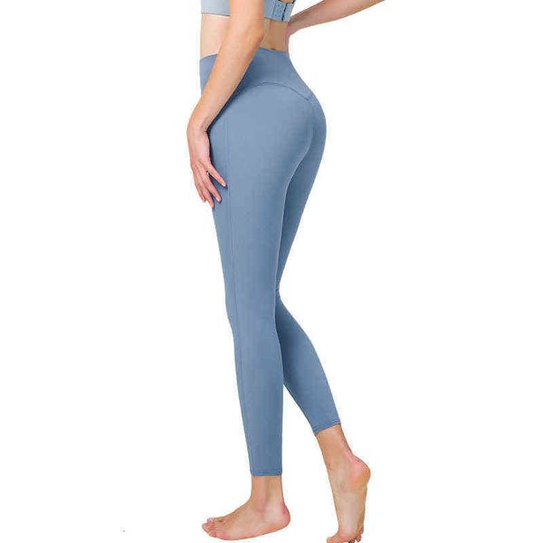 

women's t-shirt long sleeve yoga spring and summer yoga nude nylon double side brushed elastic hip high waist tight fitns pants for wom, White