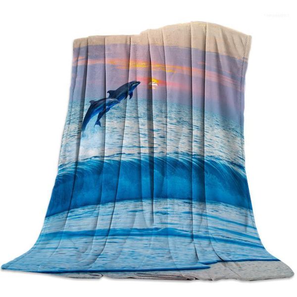 

blanket dolphin sea waves animal cloud scenery clever ocean flannel soft throw sofa bed travel blankets11