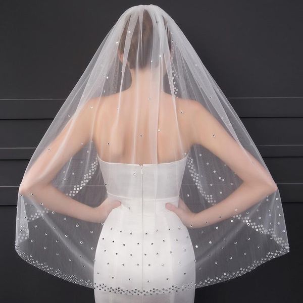 

bridal veils in stock wedding accessory 1 tier veil white ivory custom made length crystal edge short with comb 2021, Black