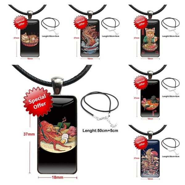 

pendant necklaces great ramen wave japan cusised for lovers friendship steel color glass cabochon with rectangle shaped choker, Silver