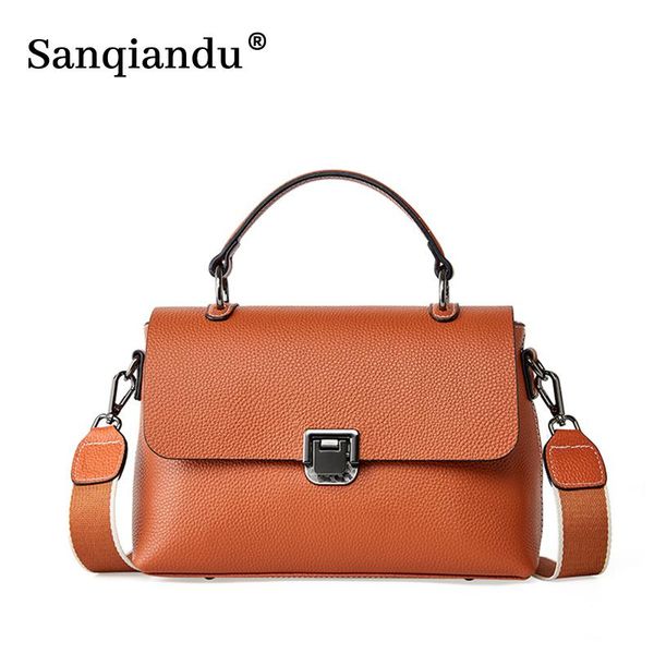 

shoulder bags handbag women's genuine leather simple design crossbody bag luxury ballet cow skin female messenger wide strap