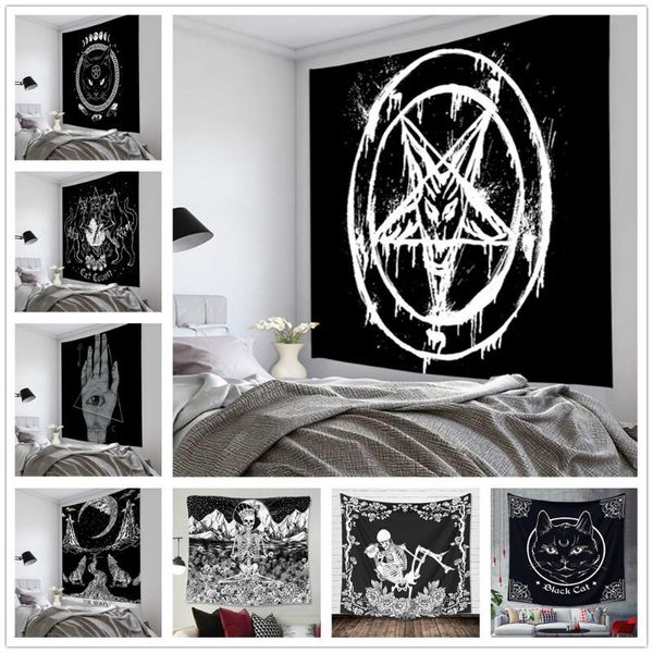 

tapestries pentagram flag of satan tarot black cat tapestry wall hanging hand hippie moon wolf witchcraft decor blanket