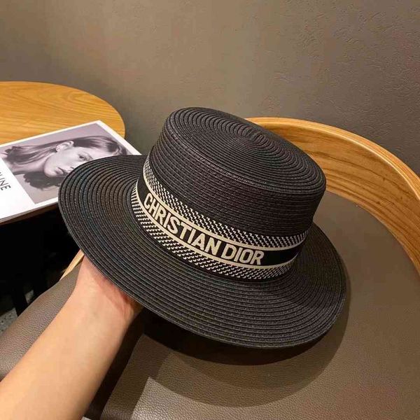 

straw women's summer flat sunscreen little fresh versatile casual beach british sun hat, Black;white
