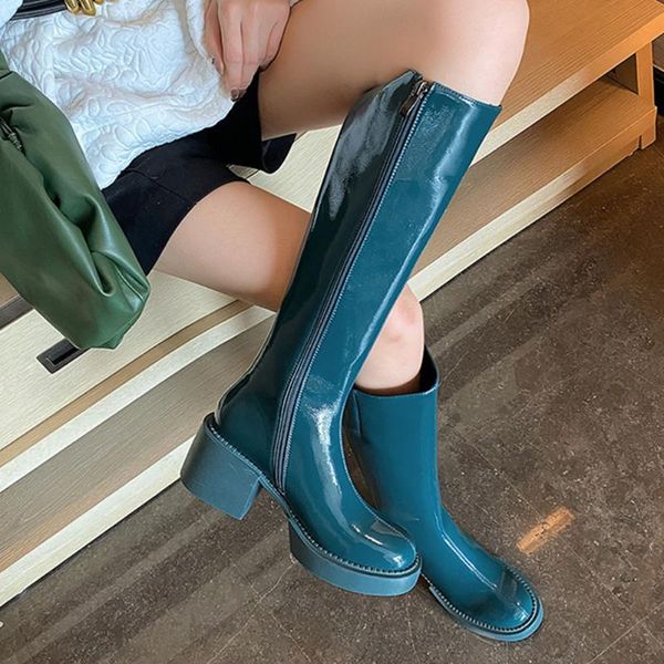 

boots lapolaka fashion women comfy knee-high platform shoes rubber sole corduroy square heel solid, Black